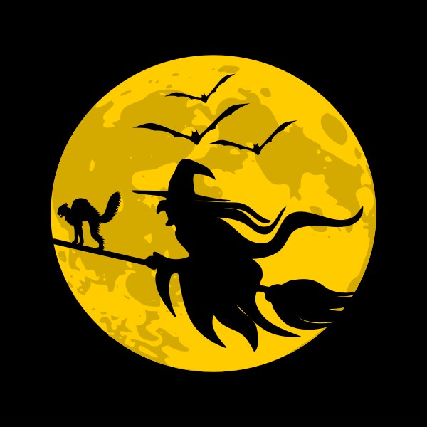 Flying Witch during full moon Free SVG